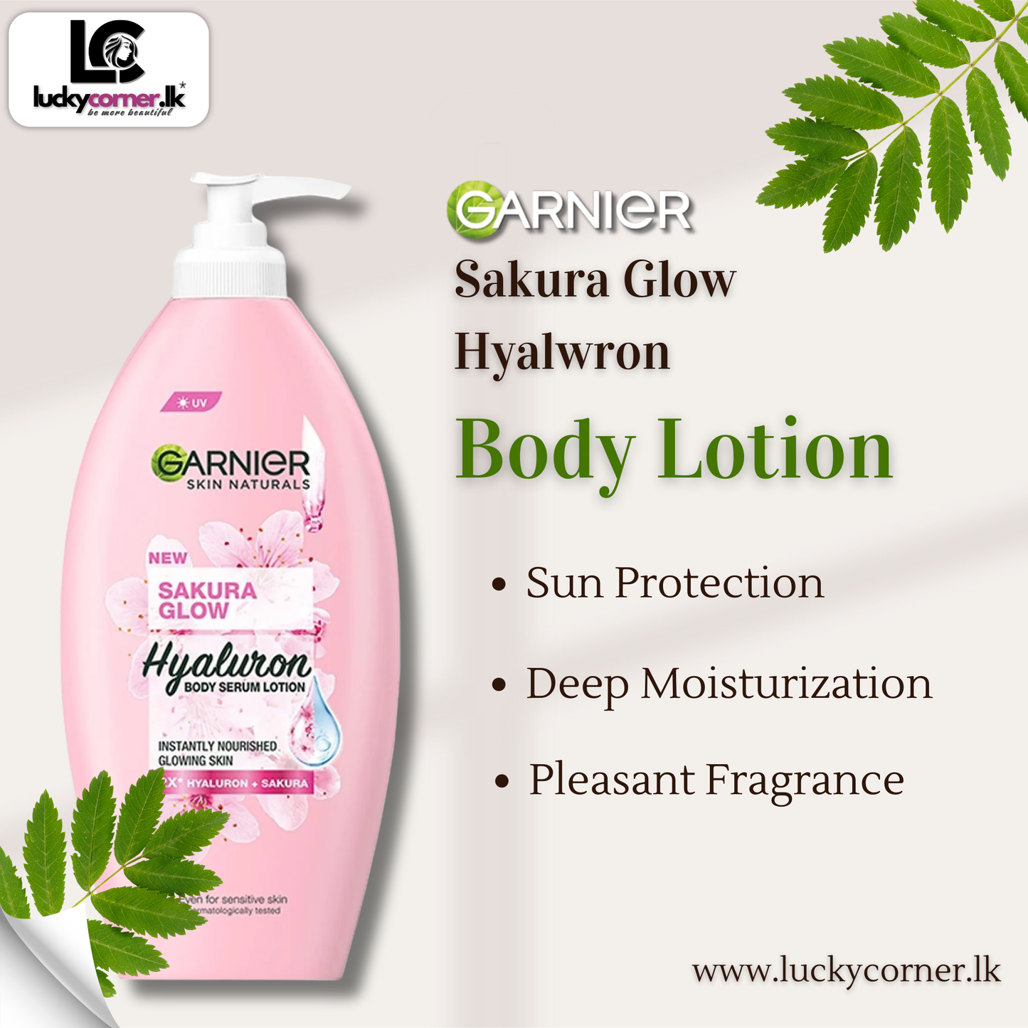 Garnier Sakura Glow Pinkish Radiance Body Serum Milk UV Whitening